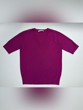 sz small 6397 Womens  V-Neck Short Sleeve Sweater - Magenta 70%wool 30% cashmere